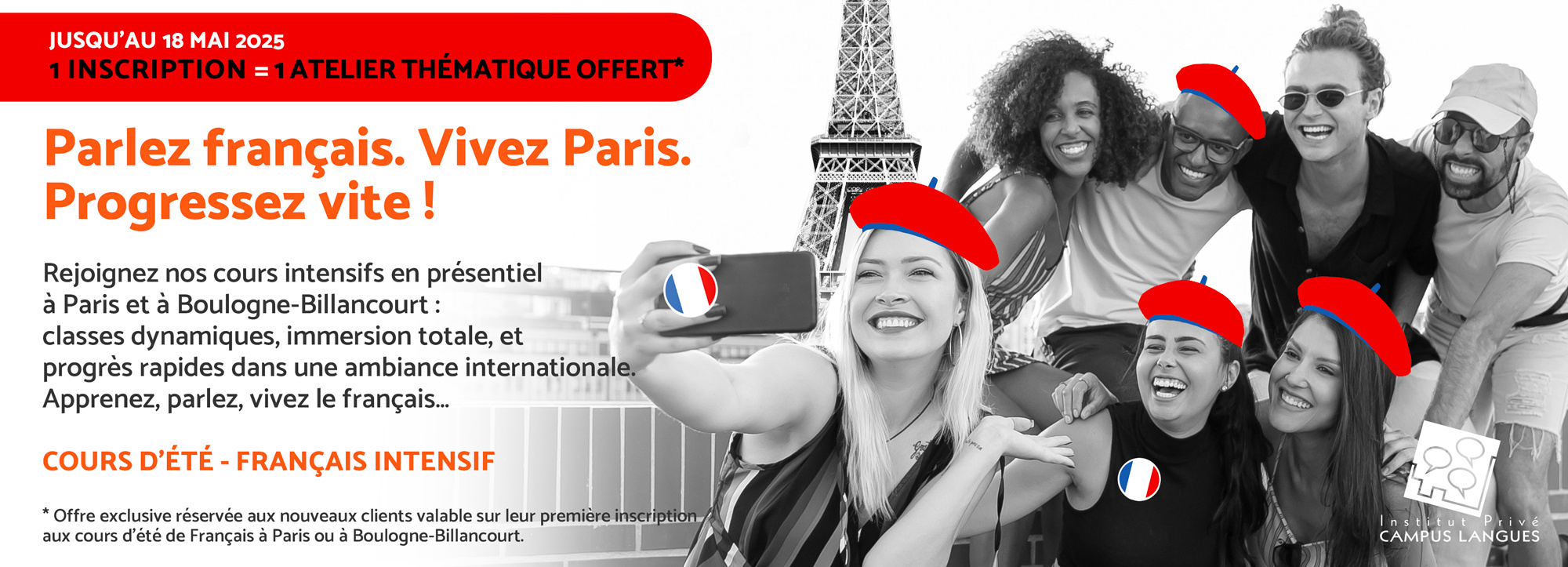 Illustration - Cours d'été de Français intensif en présentiel à Paris et Boulogne-Billancourt