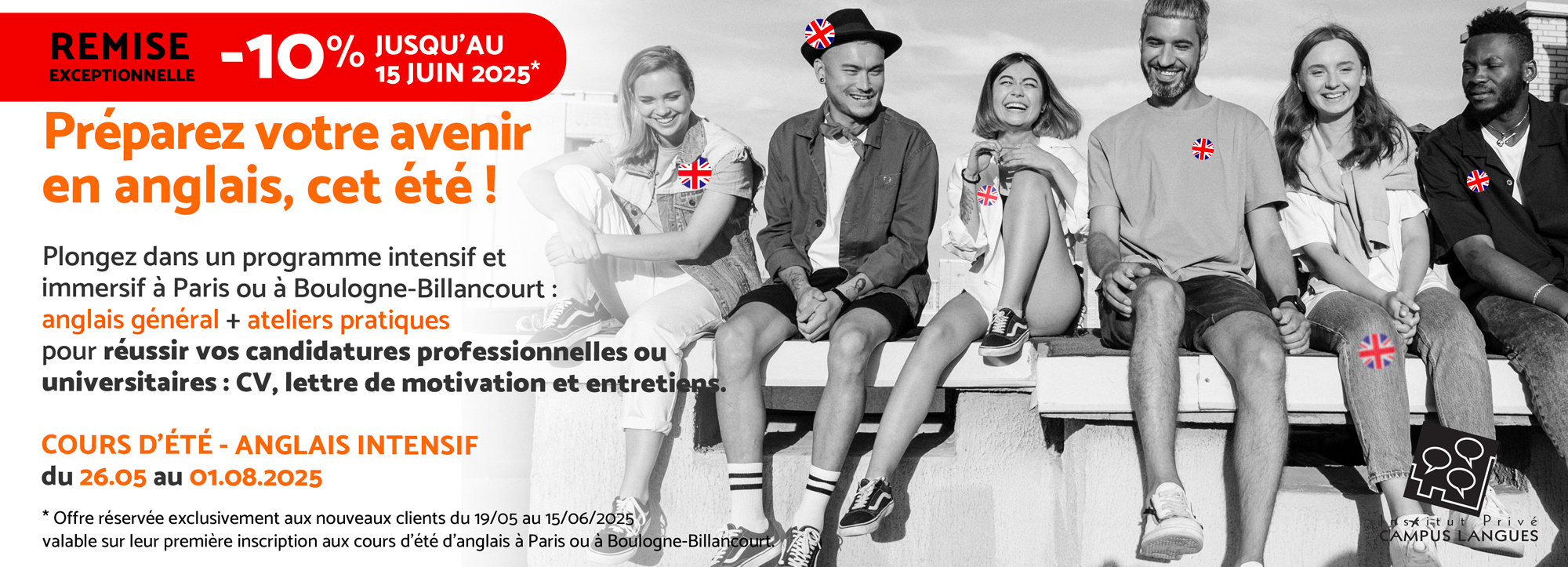 Illustration - Cours été - Anglais intensif : -10% jusqu'au 15 juin 2025*